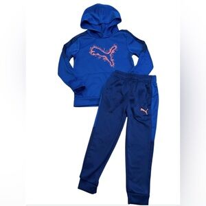 NWT Puma 2 Piece Boys Size 5 Blue Active Wear Hoodie Pant Set